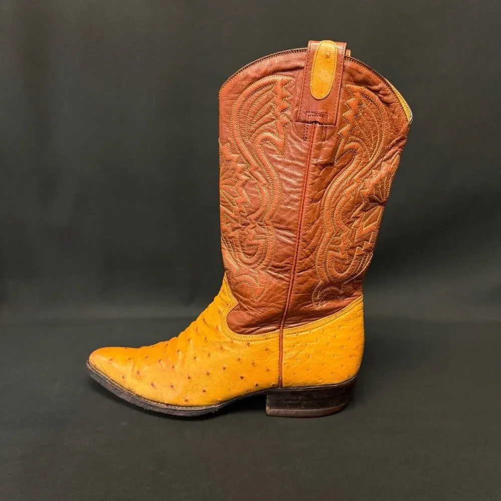 MONTANA MEN TOP QUALITY WESTERN OSTRICH & LEATHER WESTERN cowboy BOOTS us8